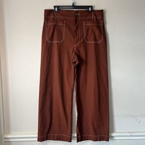 Maeve Anthropologie Colette Linen Crop Wide Leg Pant Contrast Stitch Merrick 33T